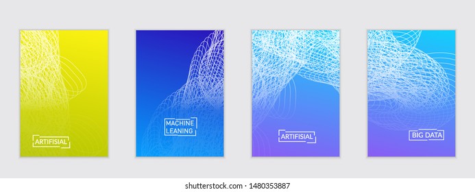 Abstract flyer templates with curvy lines on bright gradient. Wavy  blended simple background. Minimal modern design for marketing technology