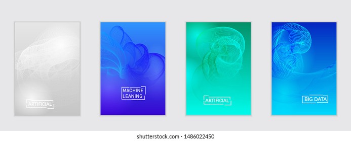 Abstract flyer templates with curvy lines on bright gradient. Wavy  blended simple background. Minimal modern design for marketing technology