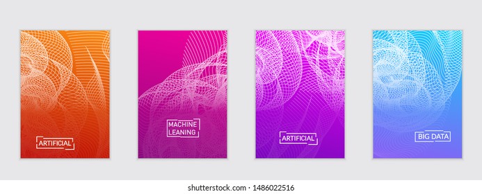 Abstract flyer templates with curvy lines on bright gradient. Wavy  blended simple background. Minimal modern design for marketing technology
