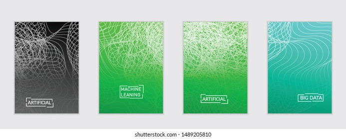 Abstract flyer templates with curvy lines on bright gradient. Wavy  blended simple background. Minimal modern design for marketing technology