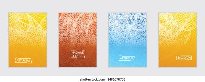 Abstract flyer templates with curvy lines on bright gradient. Wavy  blended simple background. Minimal modern design for marketing technology