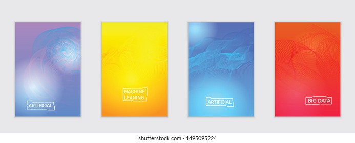 Abstract flyer templates with curvy lines on bright gradient. Wavy  blended simple background. Minimal modern design for marketing technology
