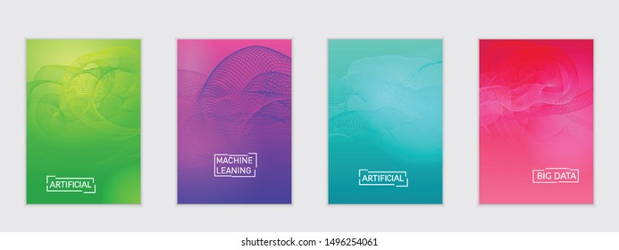 Abstract flyer templates with curvy lines on bright gradient. Wavy  blended simple background. Minimal modern design for marketing technology