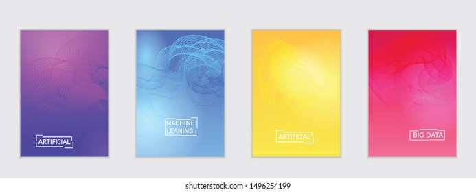 Abstract flyer templates with curvy lines on bright gradient. Wavy  blended simple background. Minimal modern design for marketing technology