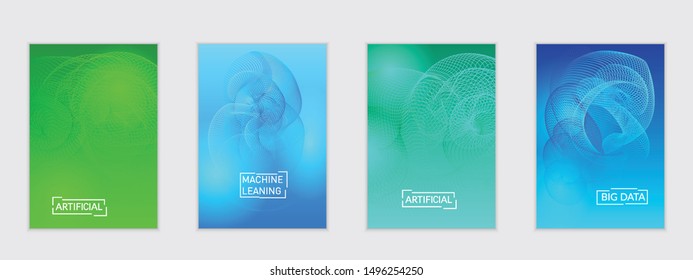 Abstract flyer templates with curvy lines on bright gradient. Wavy  blended simple background. Minimal modern design for marketing technology