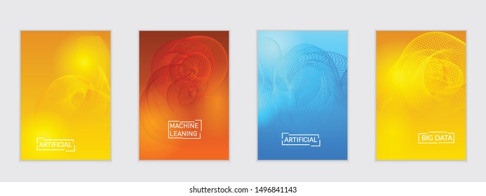 Abstract flyer templates with curvy lines on bright gradient. Wavy  blended simple background. Minimal modern design for marketing technology
