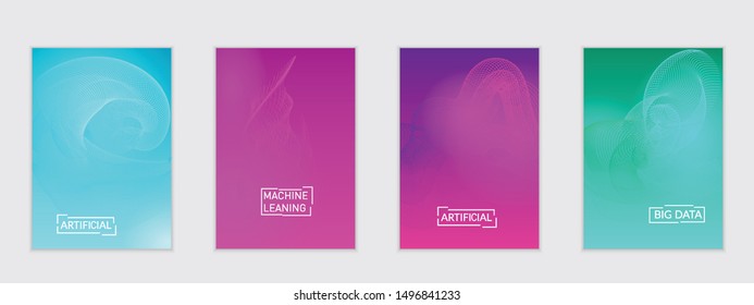 Abstract flyer templates with curvy lines on bright gradient. Wavy  blended simple background. Minimal modern design for marketing technology