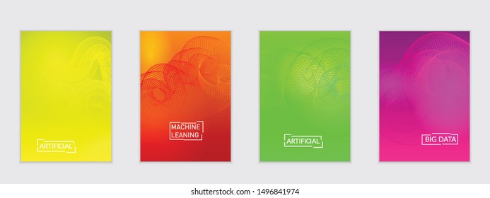 Abstract flyer templates with curvy lines on bright gradient. Wavy  blended simple background. Minimal modern design for marketing technology