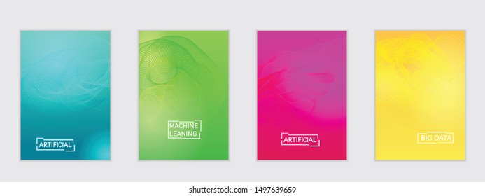 Abstract flyer templates with curvy lines on bright gradient. Wavy  blended simple background. Minimal modern design for marketing technology