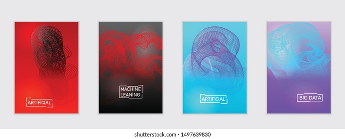 Abstract flyer templates with curvy lines on bright gradient. Wavy  blended simple background. Minimal modern design for marketing technology