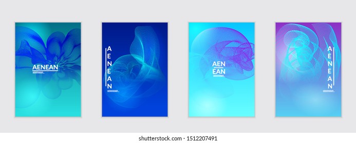 Abstract flyer templates with curvy lines on bright gradient. Wavy  blended simple background. Minimal modern design for marketing technology