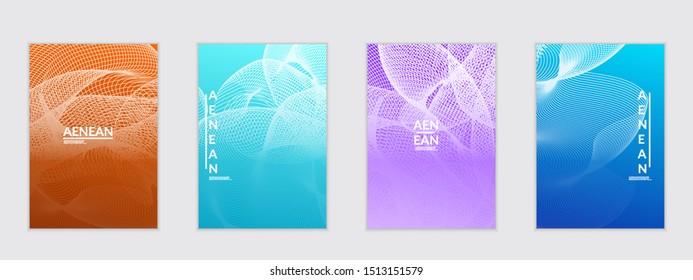 Abstract flyer templates with curvy lines on bright gradient. Wavy  blended simple background. Minimal modern design for marketing technology
