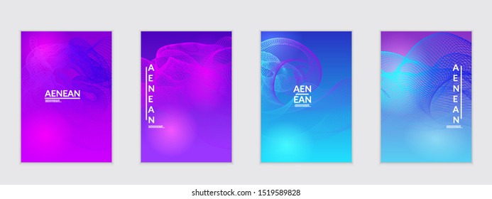 Abstract flyer templates with curvy lines on bright gradient. Wavy  blended simple background. Minimal modern design for marketing technology