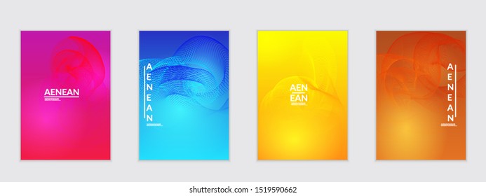 Abstract flyer templates with curvy lines on bright gradient. Wavy  blended simple background. Minimal modern design for marketing technology