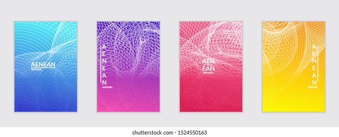 Abstract flyer templates with curvy lines on bright gradient. Wavy  blended simple background. Minimal modern design for marketing technology