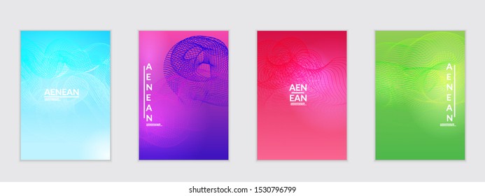 Abstract flyer templates with curvy lines on bright gradient. Wavy  blended simple background. Minimal modern design for marketing technology