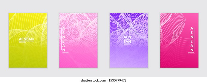 Abstract flyer templates with curvy lines on bright gradient. Wavy  blended simple background. Minimal modern design for marketing technology