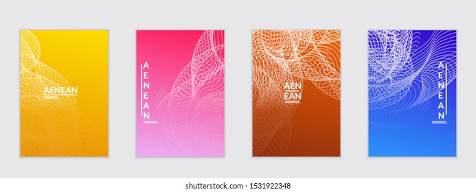 Abstract flyer templates with curvy lines on bright gradient. Wavy  blended simple background. Minimal modern design for marketing technology