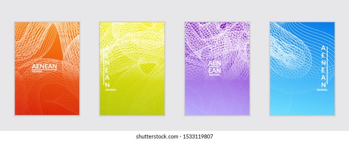 Abstract flyer templates with curvy lines on bright gradient. Wavy  blended simple background. Minimal modern design for marketing technology