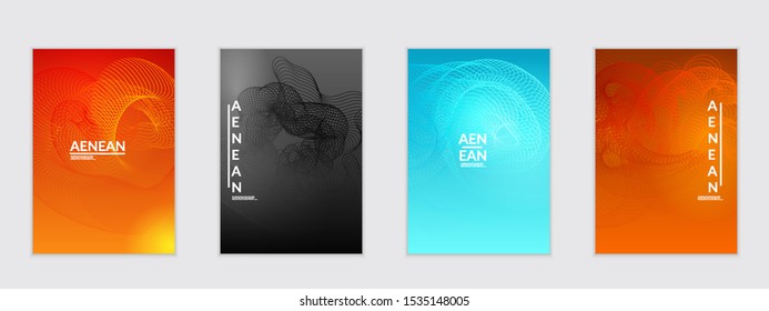 Abstract flyer templates with curvy lines on bright gradient. Wavy  blended simple background. Minimal modern design for marketing technology