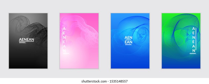Abstract flyer templates with curvy lines on bright gradient. Wavy  blended simple background. Minimal modern design for marketing technology