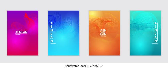 Abstract flyer templates with curvy lines on bright gradient. Wavy  blended simple background. Minimal modern design for marketing technology
