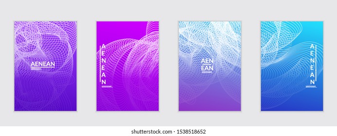 Abstract flyer templates with curvy lines on bright gradient. Wavy  blended simple background. Minimal modern design for marketing technology