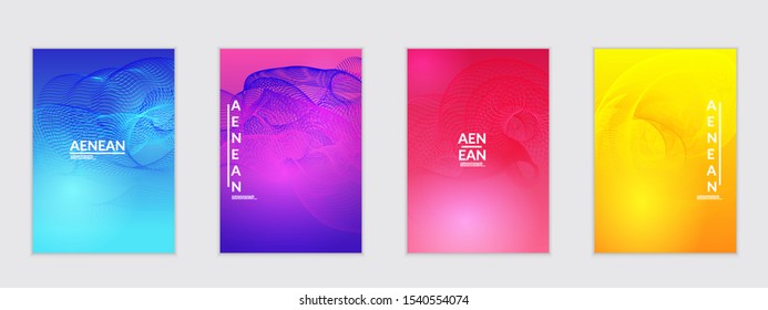 Abstract flyer templates with curvy lines on bright gradient. Wavy  blended simple background. Minimal modern design for marketing technology