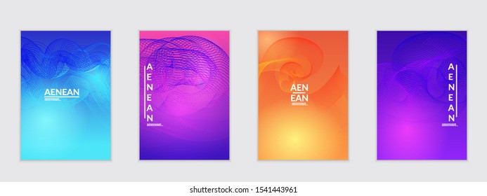 Abstract flyer templates with curvy lines on bright gradient. Wavy  blended simple background. Minimal modern design for marketing technology