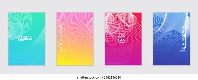 Abstract flyer templates with curvy lines on bright gradient. Wavy  blended simple background. Minimal modern design for marketing technology