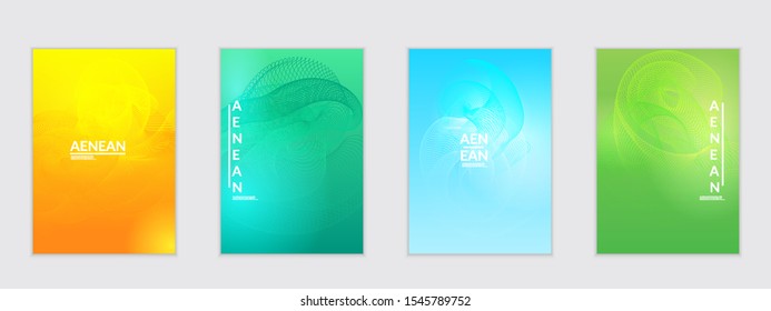 Abstract flyer templates with curvy lines on bright gradient. Wavy  blended simple background. Minimal modern design for marketing technology