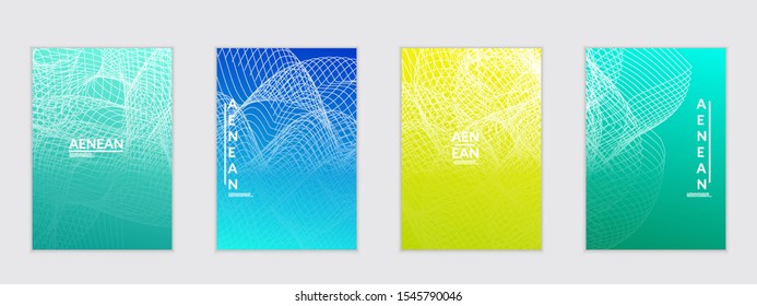 Abstract flyer templates with curvy lines on bright gradient. Wavy  blended simple background. Minimal modern design for marketing technology