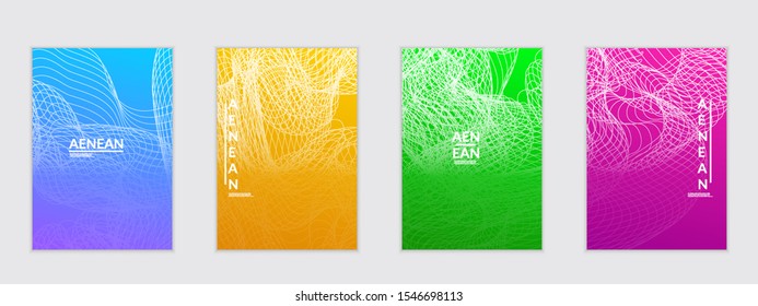 Abstract flyer templates with curvy lines on bright gradient. Wavy  blended simple background. Minimal modern design for marketing technology