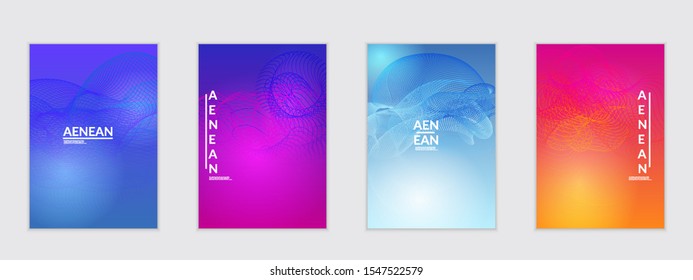 Abstract flyer templates with curvy lines on bright gradient. Wavy  blended simple background. Minimal modern design for marketing technology