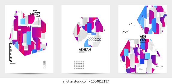 Abstract flyer templates with hexagon filled with bright colored stripes on black. Dynamic modern design with geometric shapes. Simple colorful futuristic elements.