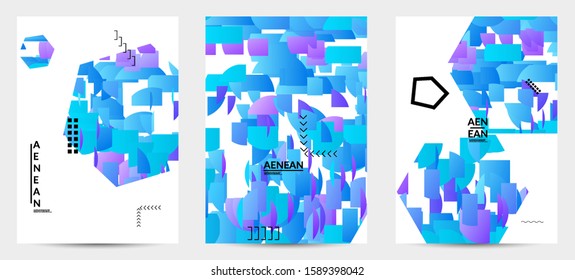 Abstract flyer templates with hexagon filled with bright colored stripes on black. Dynamic modern design with geometric shapes. Simple colorful futuristic elements.