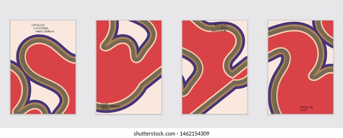 Abstract flyer templates with paper cut wavy shapes with realistic shadow on flat colored background. Social media web banner or landing page. 3D topographic flayer template