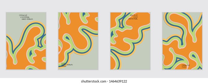 Abstract flyer templates with paper cut wavy shapes with realistic shadow on flat colored background. Social media web banner or landing page. 3D topographic flayer template