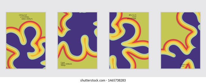 Abstract flyer templates with paper cut wavy shapes with realistic shadow on flat colored background. Social media web banner or landing page. 3D topographic flayer template