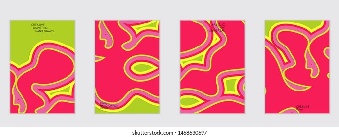 Abstract flyer templates with paper cut wavy shapes with realistic shadow on flat colored background. Social media web banner or landing page. 3D topographic flayer template