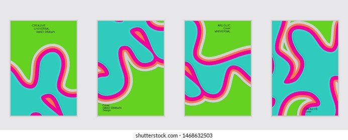 Abstract flyer templates with paper cut wavy shapes with realistic shadow on flat colored background. Social media web banner or landing page. 3D topographic flayer template