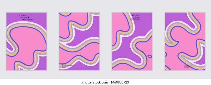 Abstract flyer templates with paper cut wavy shapes with realistic shadow on flat colored background. Social media web banner or landing page. 3D topographic flayer template
