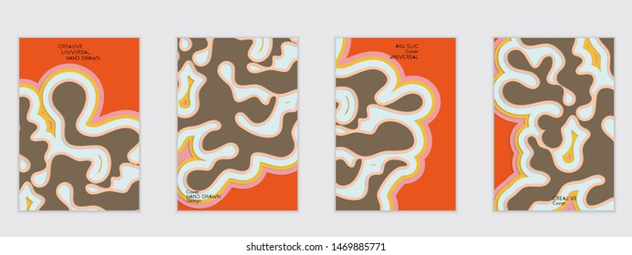 Abstract flyer templates with paper cut wavy shapes with realistic shadow on flat colored background. Social media web banner or landing page. 3D topographic flayer template