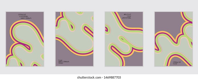 Abstract flyer templates with paper cut wavy shapes with realistic shadow on flat colored background. Social media web banner or landing page. 3D topographic flayer template