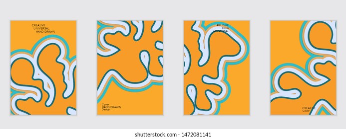 Abstract flyer templates with paper cut wavy shapes with realistic shadow on flat colored background. Social media web banner or landing page. 3D topographic flayer template