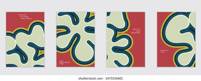 Abstract flyer templates with paper cut wavy shapes with realistic shadow on flat colored background. Social media web banner or landing page. 3D topographic flayer template