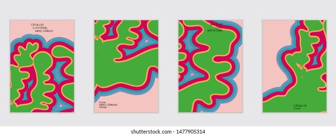 Abstract flyer templates with paper cut wavy shapes with realistic shadow on flat colored background. Social media web banner or landing page. 3D topographic flayer template