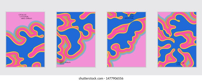 Abstract flyer templates with paper cut wavy shapes with realistic shadow on flat colored background. Social media web banner or landing page. 3D topographic flayer template