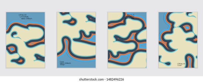 Abstract flyer templates with paper cut wavy shapes with realistic shadow on flat colored background. Social media web banner or landing page. 3D topographic flayer template