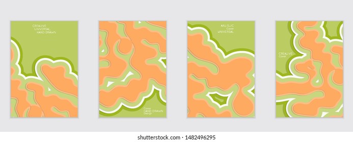 Abstract flyer templates with paper cut wavy shapes with realistic shadow on flat colored background. Social media web banner or landing page. 3D topographic flayer template